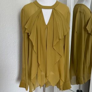 BCBGMaxAzria Silk Gold Ruffle Blouse